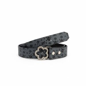 Halloween spooky GENUINE BONDED LEATHER Black Skull Pattern Belt Rhinestone 36